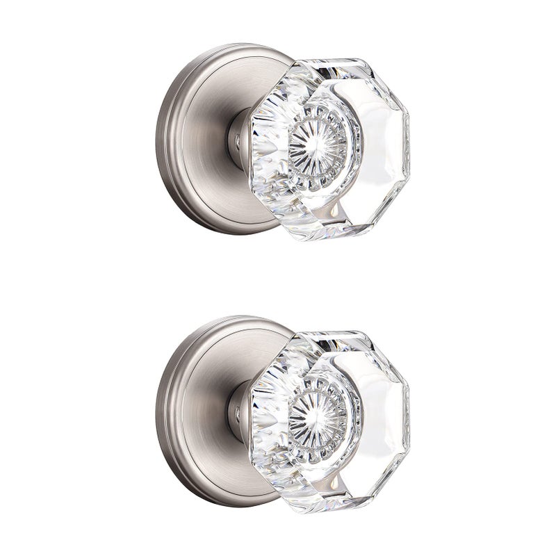 Clctk 2 Pack Crystal Dummy Door Knobs, Non-Turning Single Side Dummy Door Knob, Brushed Nickel - Image 1