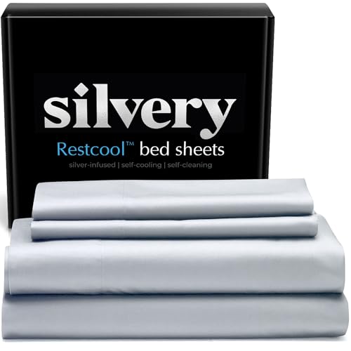 Silvery Restcool Silver Infused Bed Sheets Set AwardWinning SelfCooling Fabric for Hot Sleepers with SelfCleaning Silvery Technology That Stays Fresh 3X Longer Gray King - Image 1