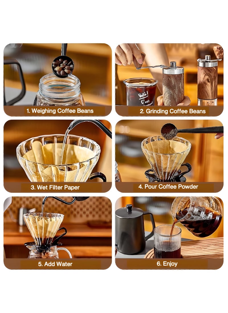 Generic - V60 Coffee Brewing Kit with 600ml Pot & Wooden Grinder | 8-Piece All-in-One Set - Image 1