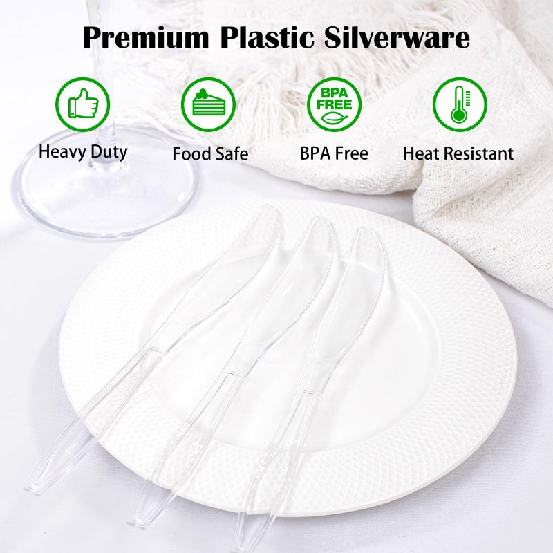 Liacere 360 Clear Plastic Knives - Heavy Duty  BPA-Free  Heat Resistant  Disposable Bulk  Premium for Party Supply - Image 2