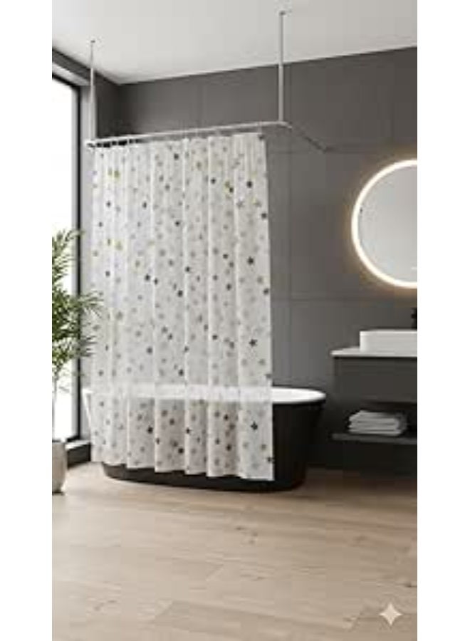 ستارة دش مقاومة للماء بنجوم – قماش سريع الجفاف ومقاوم للعفن – مع 12 خطاف – بوليستر متين – سهلة التركيب - Image 1