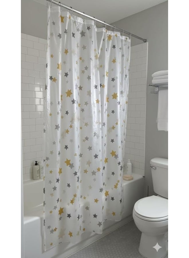 ستارة دش مقاومة للماء بنجوم – قماش سريع الجفاف ومقاوم للعفن – مع 12 خطاف – بوليستر متين – سهلة التركيب - Image 3