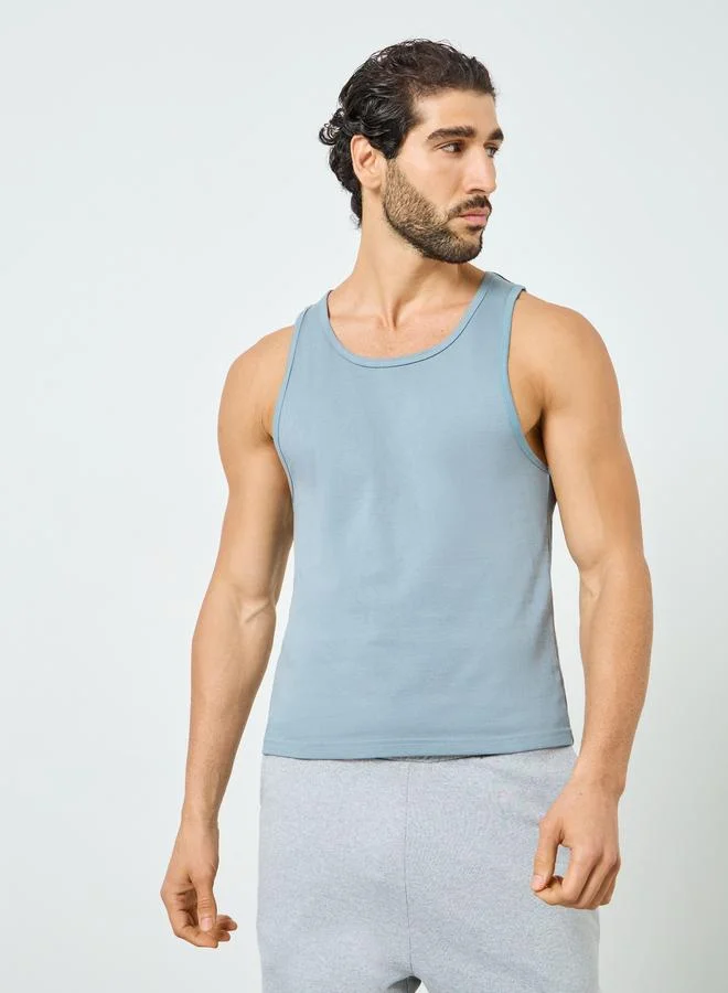 Men Blue Cotton Vest