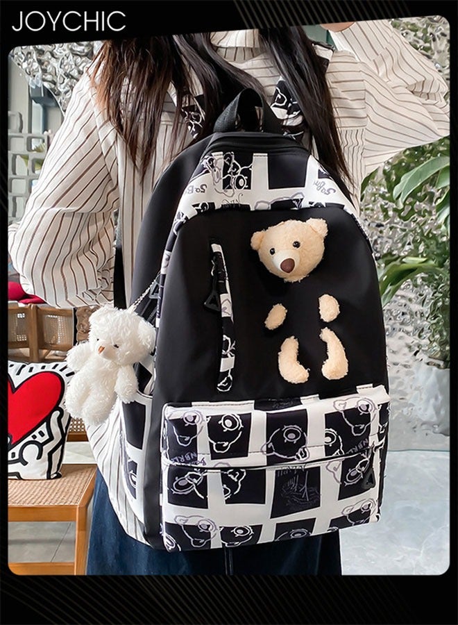Joychic 3 Piece Fashion Simple Cartoon Print Campus Backpack Large Capacity Student Relief Backpack with Portable Lunch Bag  - Image 3