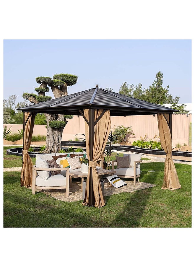 DANUBE HOME Marhaba Metal Gazebo Without Seating Steel Frame Galvanized Metal Roof With Curtain Weather Resistant Garden Canopy With Mosquito Net Modern Design Outdoor Furniture 3X3 M Beige  - Image 2
