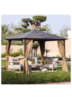 DANUBE HOME مظلة معدنية مرحبا بدون مقاعد، إطار فولاذي، سقف معدني مجلفن مع ستارة، مظلة حديقة مقاومة للعوامل الجوية مع ناموسية، أثاث خارجي بتصميم عصري 3X3 متر، بيج  - Image 3