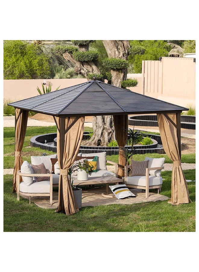 DANUBE HOME Marhaba Metal Gazebo Without Seating Steel Frame Galvanized Metal Roof With Curtain Weather Resistant Garden Canopy With Mosquito Net Modern Design Outdoor Furniture 3X3 M Beige  - Image 4