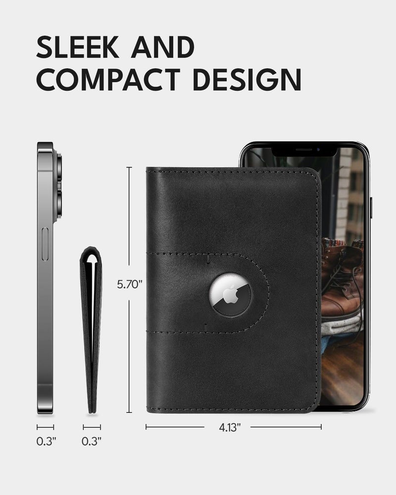 ALLIVE Passport Holder for Travel, Genuine Leather Passport Holder with AirTag Slot for Women and Men, Passport Cover Wallet for Travel Must-Haves, Airport Essentials, Travel Gifts, Black - Image 5