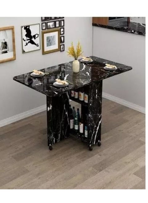Folding Dining Table, Versatile Dinner Table with Wheels and Storage Racks, Space Saving Extendable Kitchen Table, Multicolour