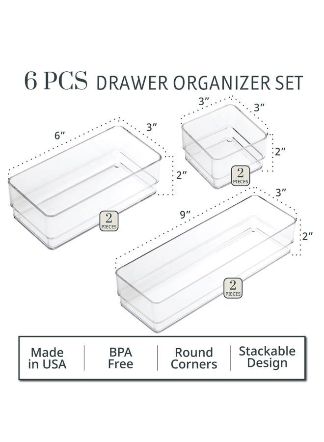 STORi Clear Plastic Vanity and Desk Drawer Organizers | 6 Piece Set - Image 2