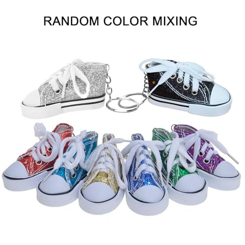 Muka 24PCS Mini Canvas Sneaker Keychains, 3" Shoes Key Ring, Festival Decorations for Party - Random Colors - Image 3