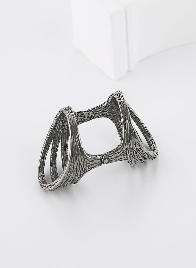 HZMAN Vintage Retro Stainless Steel Ring for Women - US Size 7-10 Multi-Layer Split Design Bark Texture Nature-Inspired Boho Jewelry Size 10 - Image 4