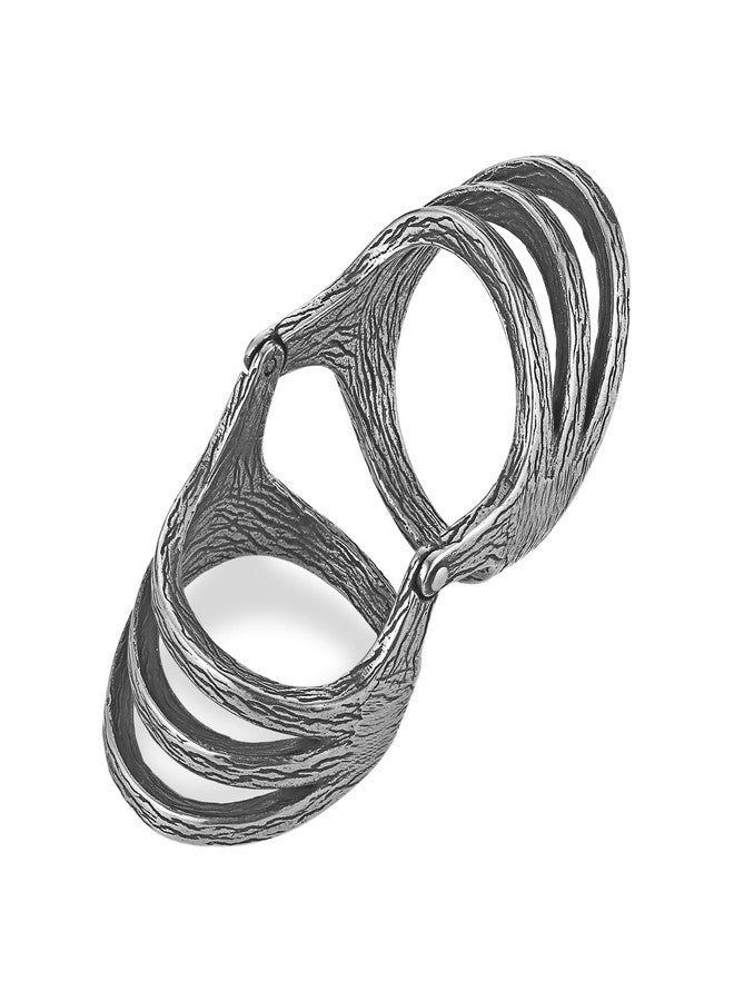 HZMAN Vintage Retro Stainless Steel Ring for Women - US Size 7-10 Multi-Layer Split Design Bark Texture Nature-Inspired Boho Jewelry Size 10 - Image 1
