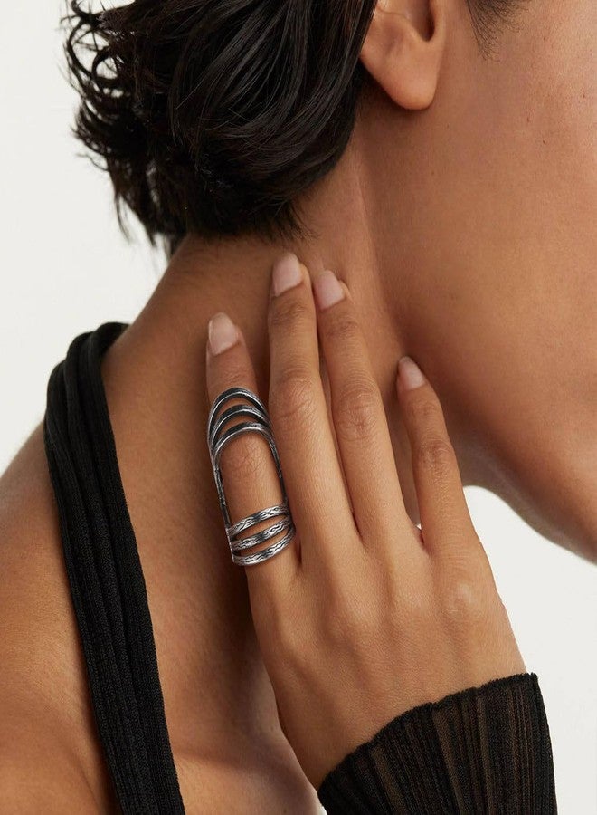 HZMAN Vintage Retro Stainless Steel Ring for Women - US Size 7-10 Multi-Layer Split Design Bark Texture Nature-Inspired Boho Jewelry Size 10 - Image 3