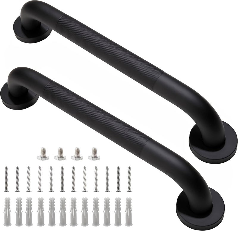 Rackickyer Shower Grab Bar, 2 Pack 16 Inch Black Bathroom Grab Bar, 1.25" Diameter 304 Stainless Steel Anti-Slip Grab Bars for Bathtubs and Showers, Handicap Shower Grab Bar for Seniors Elderly - Image 1