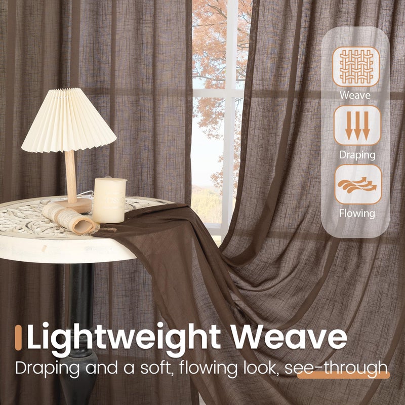 BGment Brown Linen Curtains 84 Inch Length 2 Panels for Living Room Windows, Chocolate Semi Sheer Drapes Textured with Rod Pocket for Farmhouse Bedroom Dining Decor Lightweight, Each 52 Inch Wide - Image 4