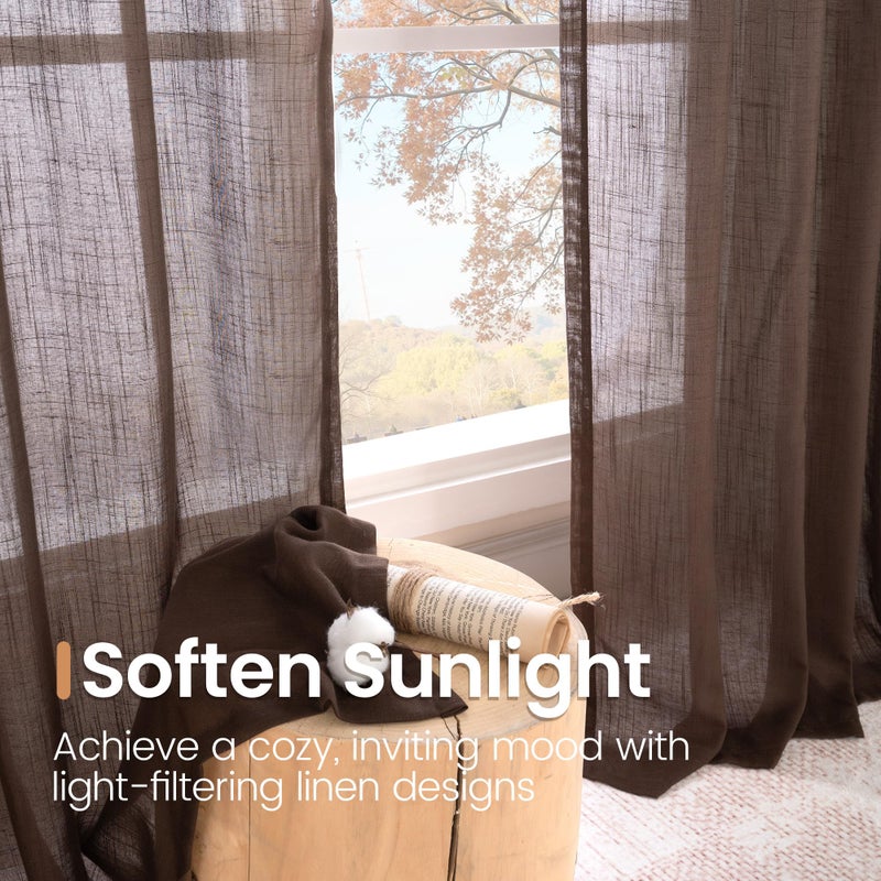 BGment Brown Linen Curtains 84 Inch Length 2 Panels for Living Room Windows, Chocolate Semi Sheer Drapes Textured with Rod Pocket for Farmhouse Bedroom Dining Decor Lightweight, Each 52 Inch Wide - Image 5