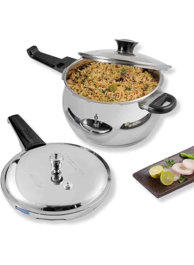 VINOD 6.5Liters Splendid Plus Stainless Steel Pressure Cooker Outer Lid 6.5 Litre | SAS Bottom Handi Cooker | Extra Glass Lid | Induction and Gas Base | ISI and CE certified silver - Image 1