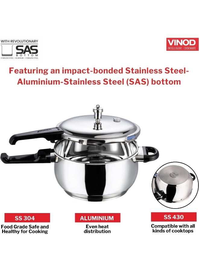 VINOD 6.5Liters Splendid Plus Stainless Steel Pressure Cooker Outer Lid 6.5 Litre | SAS Bottom Handi Cooker | Extra Glass Lid | Induction and Gas Base | ISI and CE certified silver - Image 3