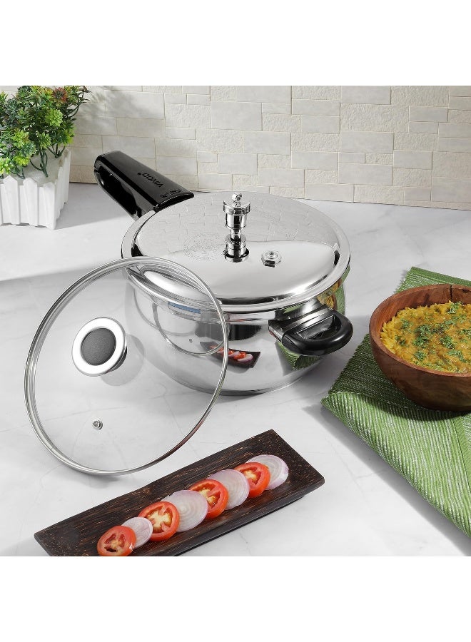VINOD 6.5Liters Splendid Plus Stainless Steel Pressure Cooker Outer Lid 6.5 Litre | SAS Bottom Handi Cooker | Extra Glass Lid | Induction and Gas Base | ISI and CE certified silver - Image 2