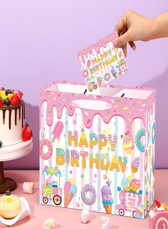 Wayyogh Ice Cream Birthday Gift Bag with Tissue Paper and Greeting Card,White Pink Happy Birthday Wrapping Paper Goodie Bags for Boys Girls Kids Summer Baby Shower Sweet One Party Supplies Favors Decor - Image 3