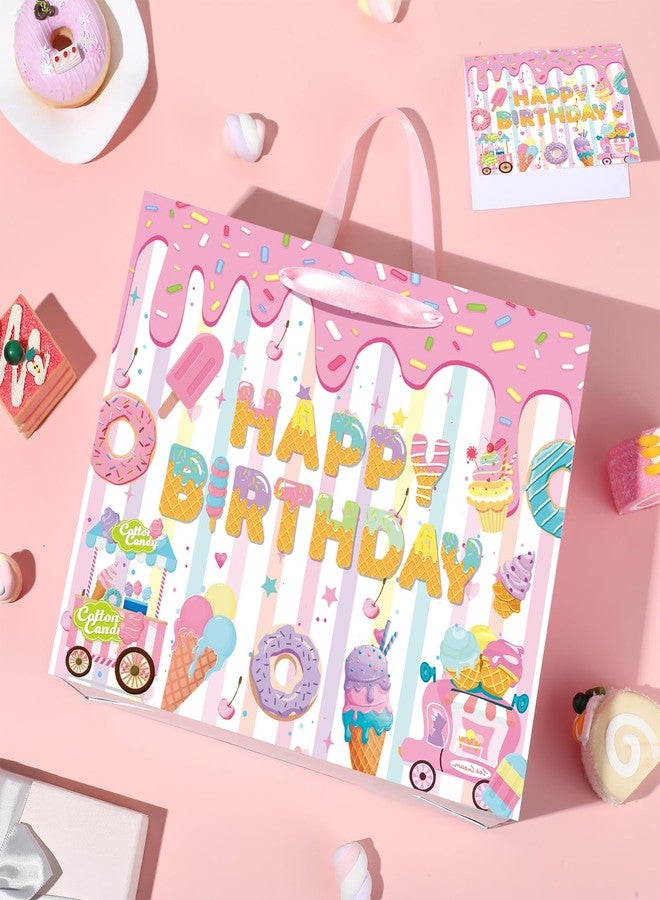 Wayyogh Ice Cream Birthday Gift Bag with Tissue Paper and Greeting Card,White Pink Happy Birthday Wrapping Paper Goodie Bags for Boys Girls Kids Summer Baby Shower Sweet One Party Supplies Favors Decor - Image 2