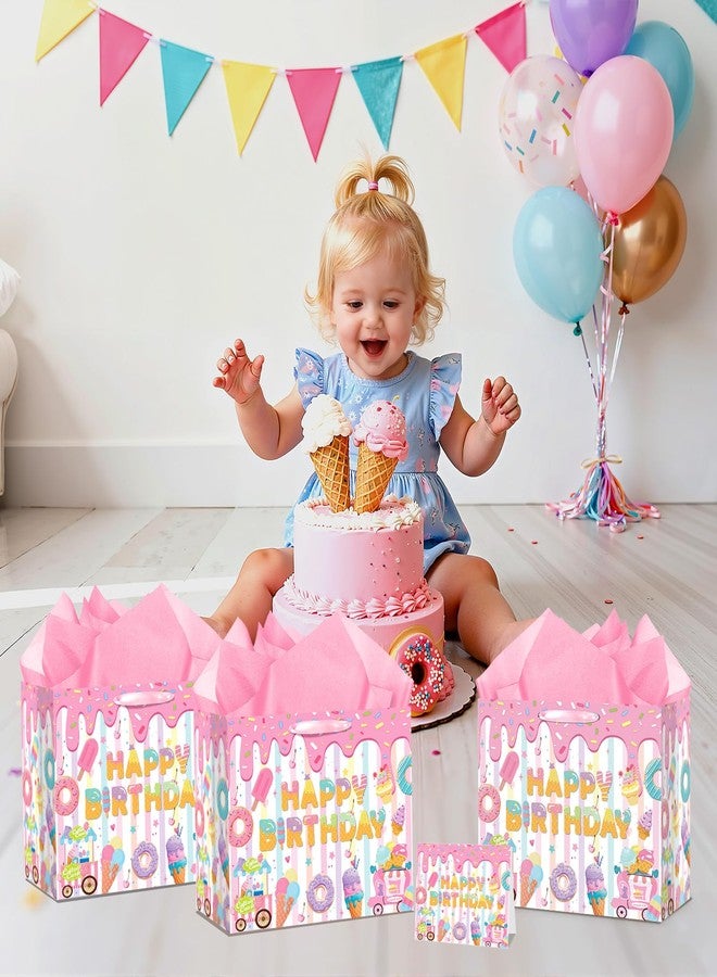 Wayyogh Ice Cream Birthday Gift Bag with Tissue Paper and Greeting Card,White Pink Happy Birthday Wrapping Paper Goodie Bags for Boys Girls Kids Summer Baby Shower Sweet One Party Supplies Favors Decor - Image 5