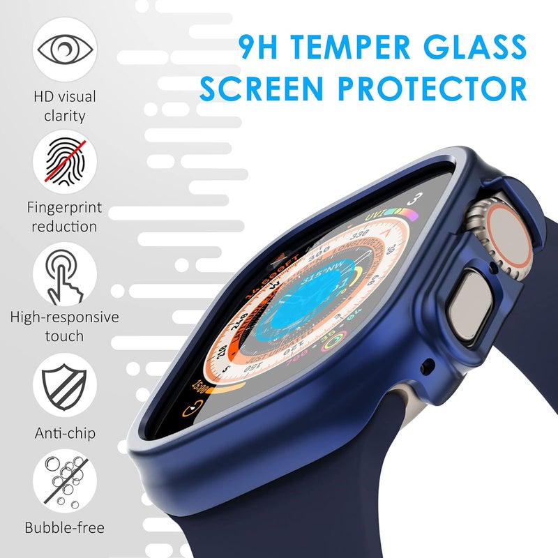 FULLIFE 3 Pack Hard Screen Protector Compatible for Apple Watch Ultra 49mm,Overall Shockproof Bumper Case for iWatch Ultra,3 Protective Cover+3 Pieces of Tempered Glass Film(Black/Blue/Clear) - Image 3