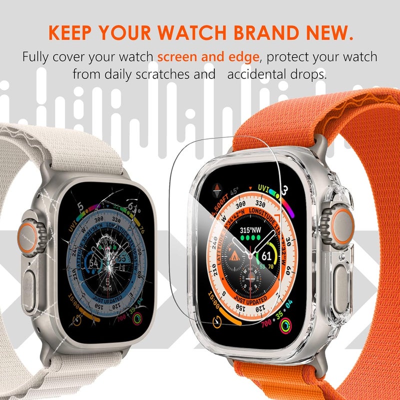 FULLIFE 3 Pack Hard Screen Protector Compatible for Apple Watch Ultra 49mm,Overall Shockproof Bumper Case for iWatch Ultra,3 Protective Cover+3 Pieces of Tempered Glass Film(Black/Blue/Clear) - Image 2