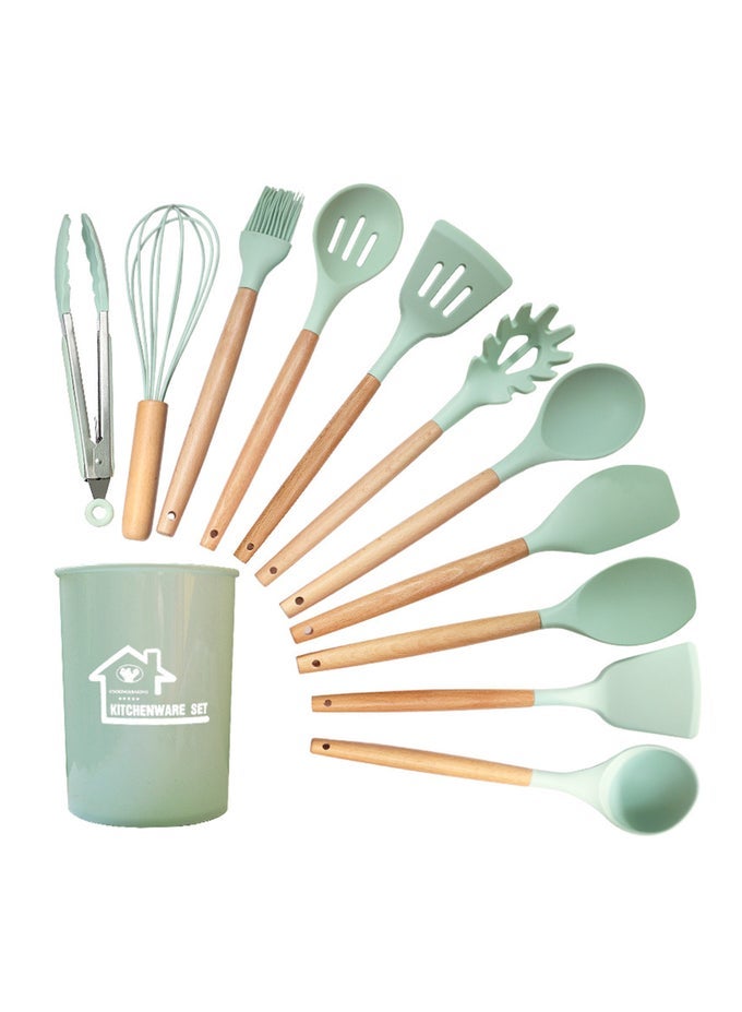 11 PIECES SILICONE COOKING UTENSILS SET, NONSTICK COOKWARE SET WITH STORAGE BUCKET