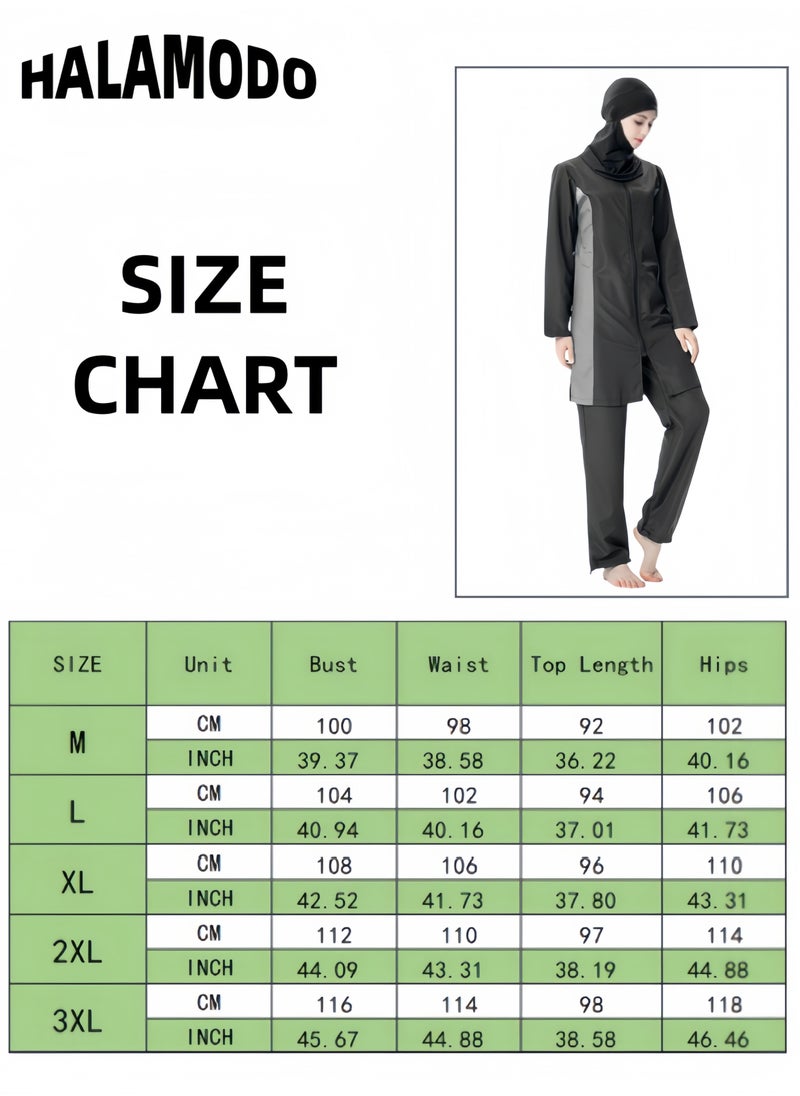 HALAMODO - Women's 3pcs Swimsuit Full Coverage Swimwear Beachwear Swimming Suit of Islamic Long Sleeve Oversize Coat & Drawstring Swim Pants & Swimming Cap for Modest Islamic Hijab Ladies - Image 1