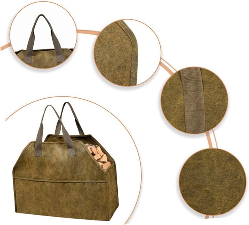 حقيبة تخزين حطب كبيرة من القماش المشمع حامل جذوع سهل التعبئة والنقل إمدادات منزلية - Image 4