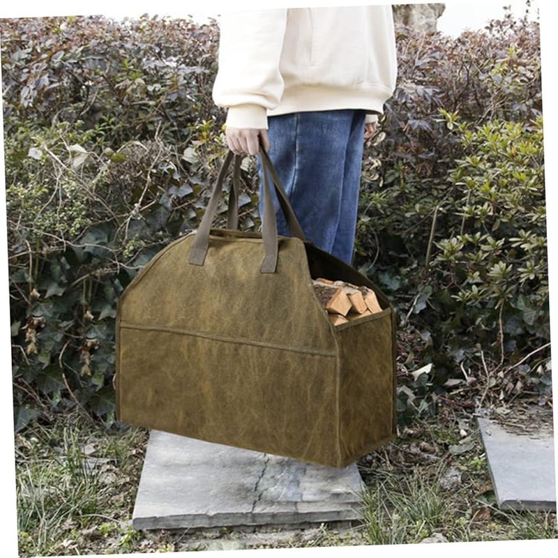 حقيبة تخزين حطب كبيرة من القماش المشمع حامل جذوع سهل التعبئة والنقل إمدادات منزلية - Image 5