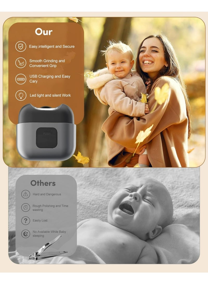 يوجي الكهربائية الأظافر المقطعة، طفل الأظافر المقطعة مع ضوء 2-سرعة USB القابلة لإعادة الشحن المقطعات الرعاية مع الغطاء المغناطيسي وترقية تخزين الأظافر، والأطفال والكبار والمسنين ومقدمي الرعاية (الفضة الأسود) - Image 5