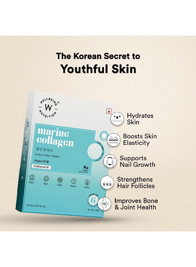 WELLBEING NUTRITION Pure Korean Marine Collagen Supplements for Women & Men|Clinically Proven Type 1 & 3 Hydrolyzed Peptides|For Anti-Aging,Radiant Skin & Hair Growth|Unflavored - 6 Sachets, 48 grams - Image 3