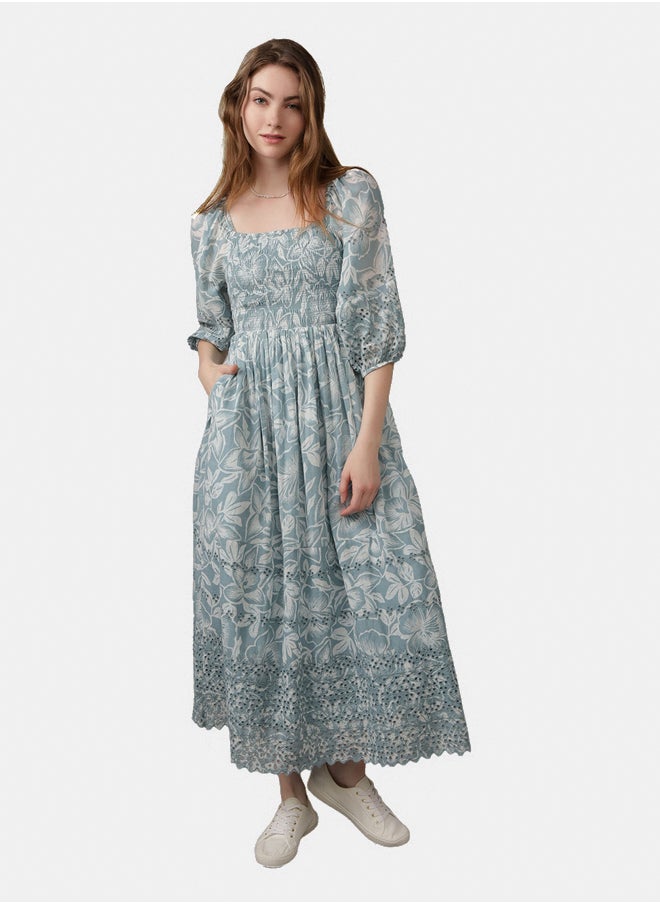 American Eagle AE Puff Sleeve Smocked Midi Dress  - Image 3