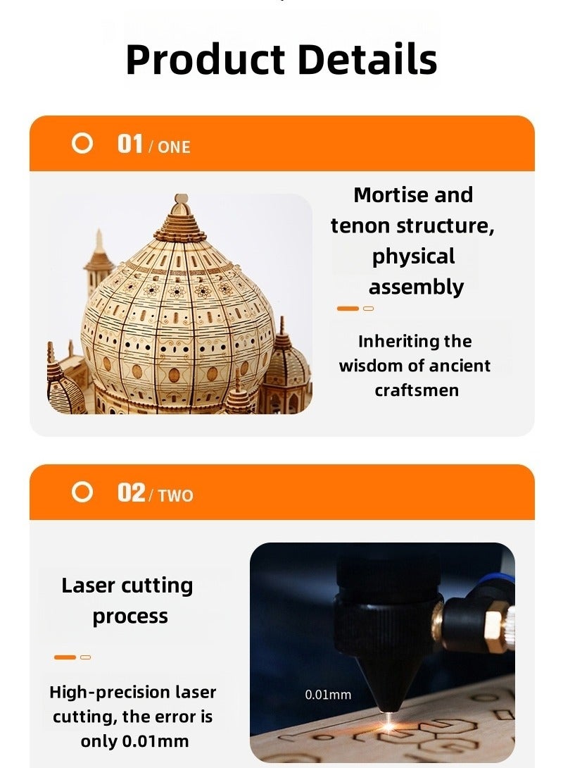 Taj Mahal Wooden Architecture Puzzle – 388PCS DIY Interlocking Assembly, Laser-Cut Birch Wood Model Kit, Handcrafted Gift for Adults  Teens 🕌 - Image 5