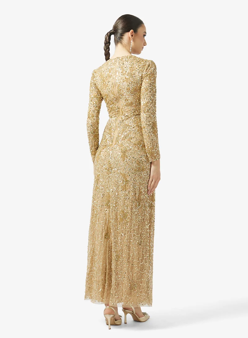 MARYISA Embellished Sequin Maxi Dress