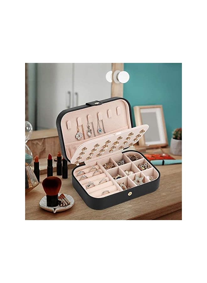 PROMASS Jewelry Box Necklace Ring Storage Organizer Mini Jewelry case Double Layer Travel Jewelry Organizer for Women Girls Gift/Black - Image 3