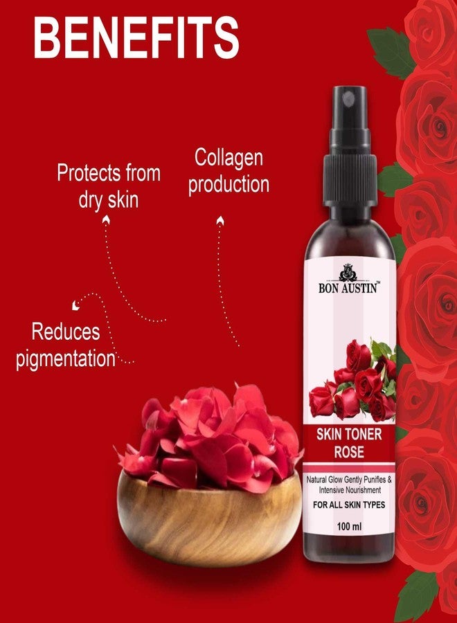 Bon Austin Rose Face Toner for Radiant Glow Skin Toner with Vitamin C/Pore Tightening Toner for Men & Women Pack of 2 of 100 ML - Image 3