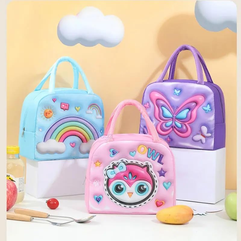 INSTABUYZ 3D Printed Hot & Cold Leak Proof Lunch Bag for Office School Kids Men & Women Storage Bag with Handle Tiffin Bag (Sweet Owl) - Image 4