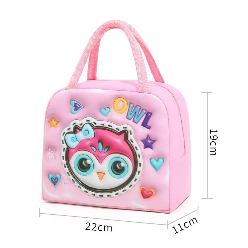 INSTABUYZ 3D Printed Hot & Cold Leak Proof Lunch Bag for Office School Kids Men & Women Storage Bag with Handle Tiffin Bag (Sweet Owl) - Image 2