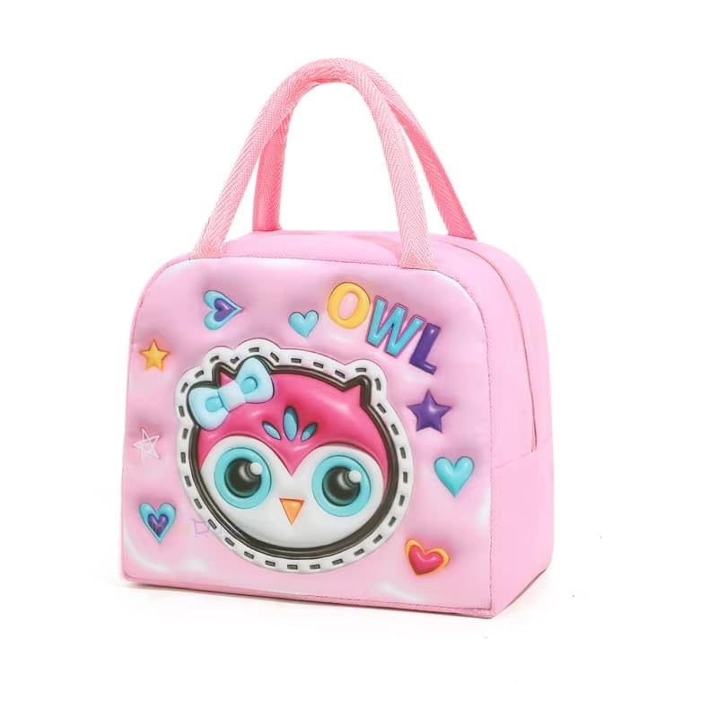 INSTABUYZ 3D Printed Hot & Cold Leak Proof Lunch Bag for Office School Kids Men & Women Storage Bag with Handle Tiffin Bag (Sweet Owl) - Image 1