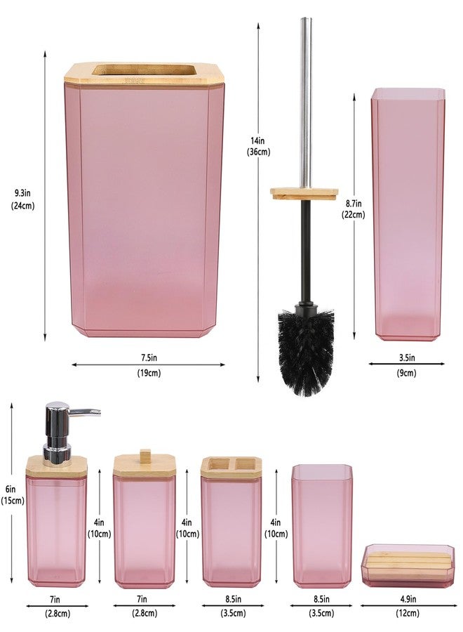 CERBIOR Bathroom Accessories Set 7 Piece Bath Ensemble Includes Soap Dispenser, Toothbrush Holder, Toothbrush Cup, Soap Dish for Decorative Countertop and Housewarming Gift (Pink) - Image 2