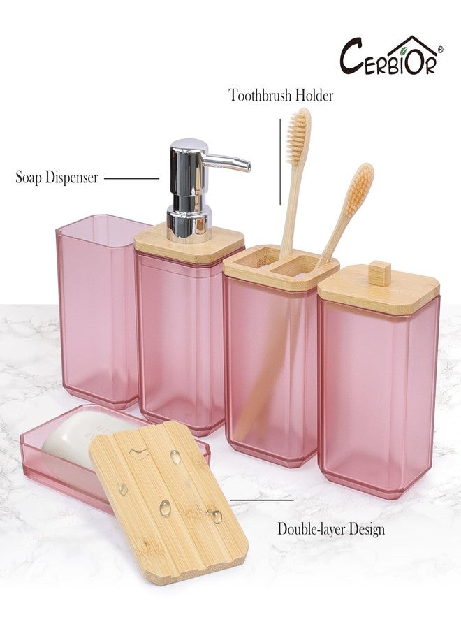 CERBIOR Bathroom Accessories Set 7 Piece Bath Ensemble Includes Soap Dispenser, Toothbrush Holder, Toothbrush Cup, Soap Dish for Decorative Countertop and Housewarming Gift (Pink) - Image 3