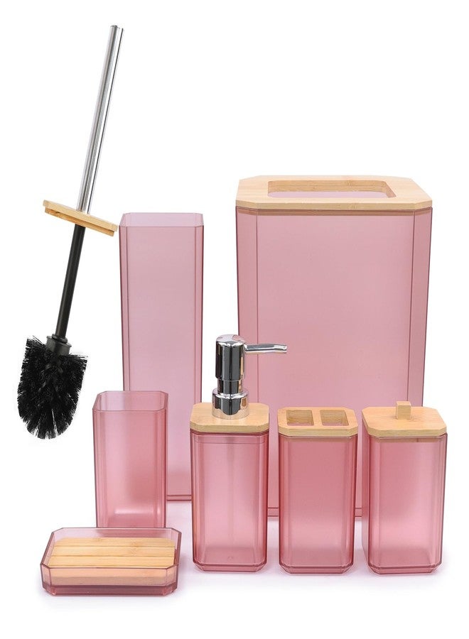CERBIOR Bathroom Accessories Set 7 Piece Bath Ensemble Includes Soap Dispenser, Toothbrush Holder, Toothbrush Cup, Soap Dish for Decorative Countertop and Housewarming Gift (Pink) - Image 1