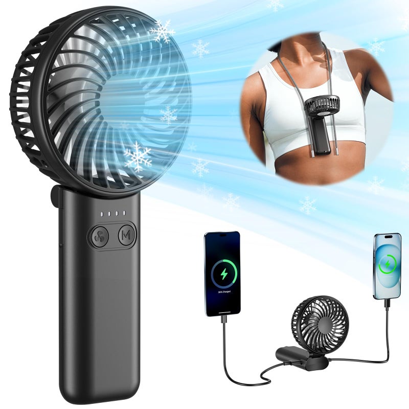 HandFan Upgraded 5200mAh Portable Handheld Fan with Lanyard 5 Speeds Strong Airflow Hand Fan 27 Working Hours 180 Foldable Compact Design Personal Fan for TravelDisneyConcertsWomenBlack - Image 2