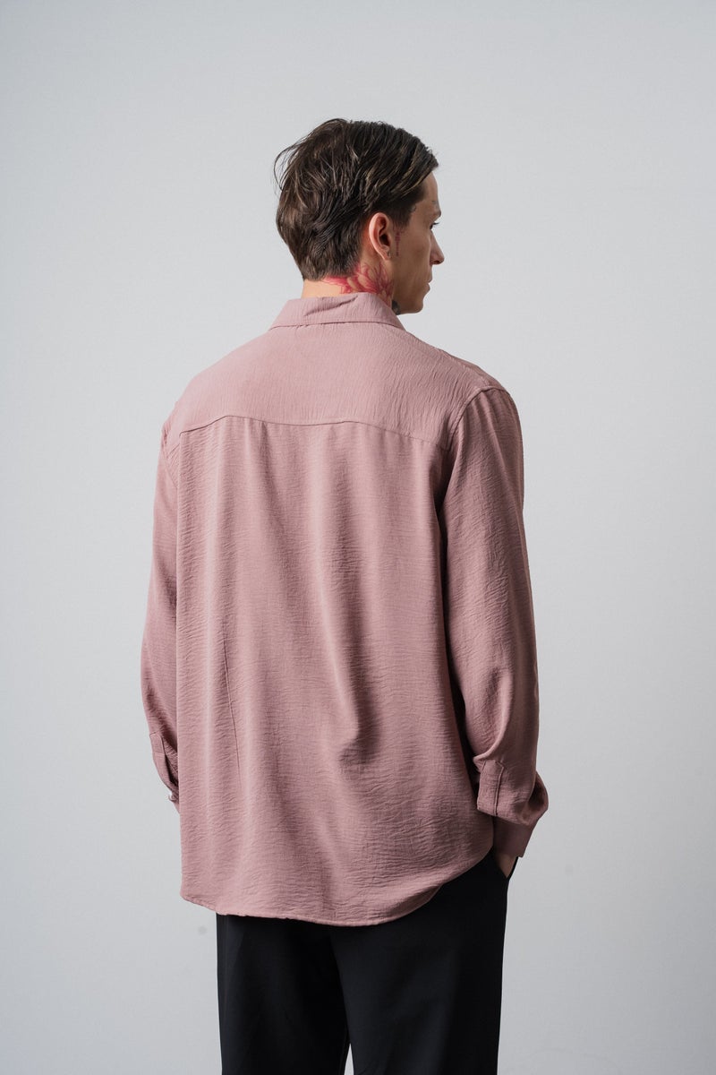 RESPIRE Men's Embroidered Long-Sleeve Aerobin Oversize Shirt Rose - Image 3
