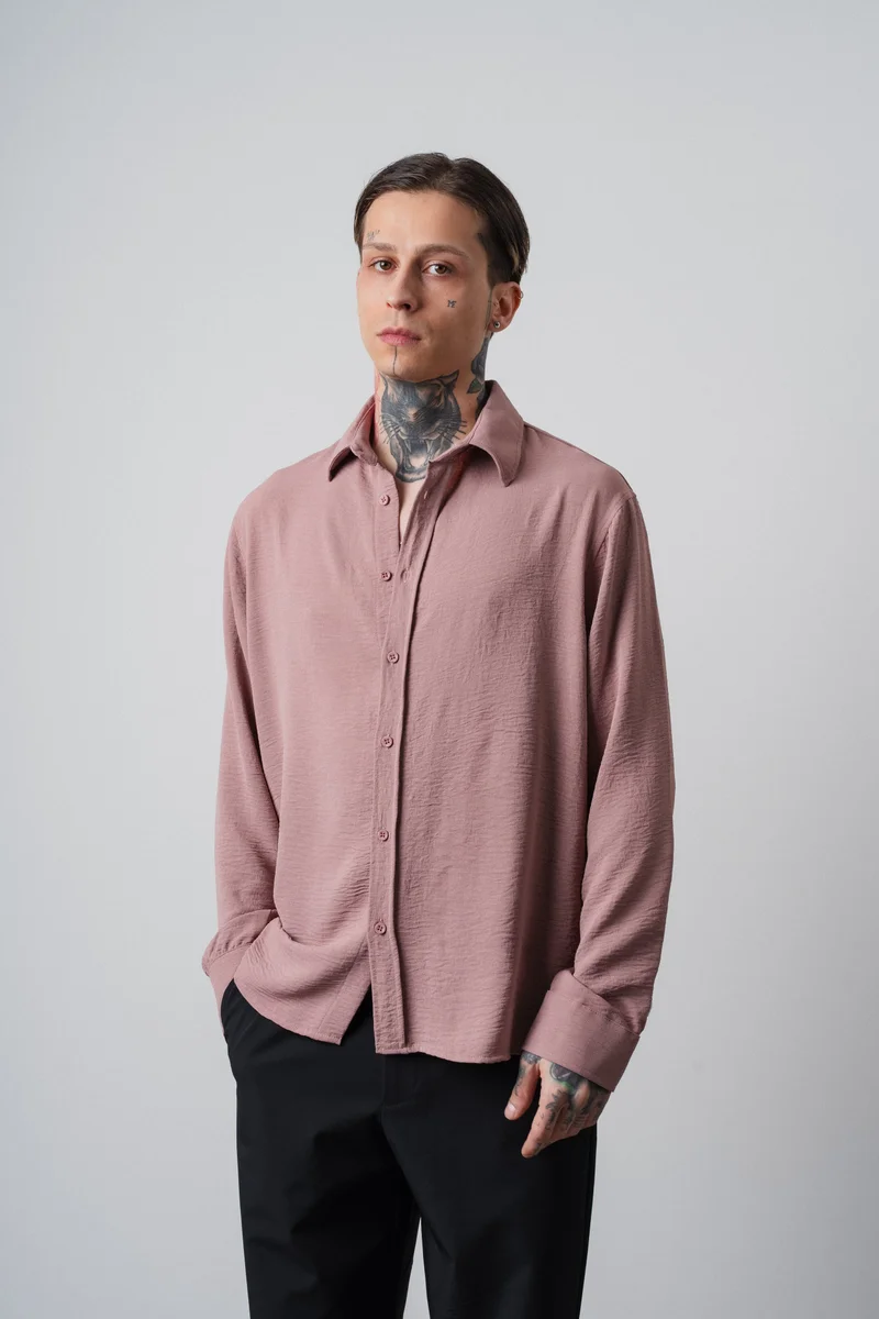 RESPIRE Men's Embroidered Long-Sleeve Aerobin Oversize Shirt Rose