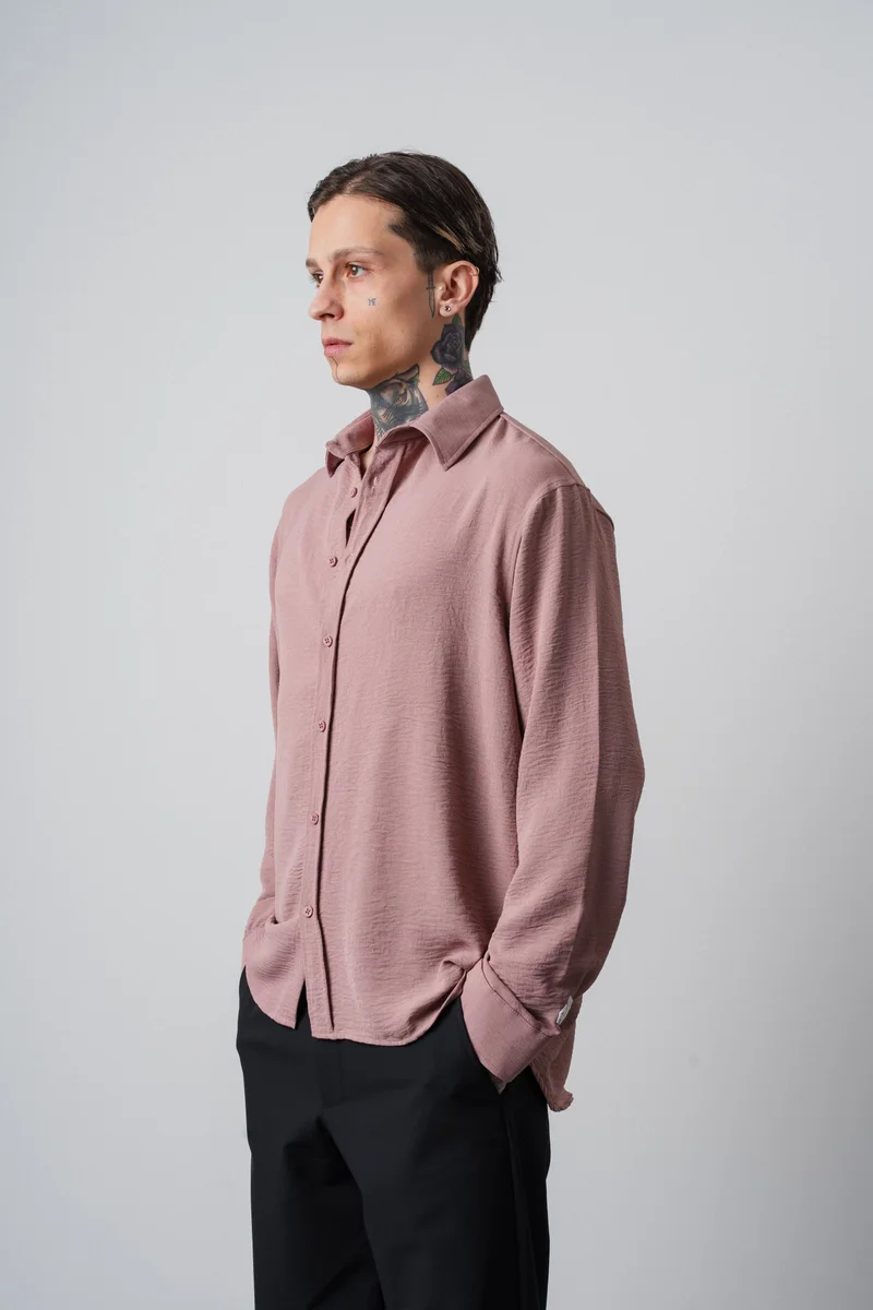 RESPIRE Men's Embroidered Long-Sleeve Aerobin Oversize Shirt Rose